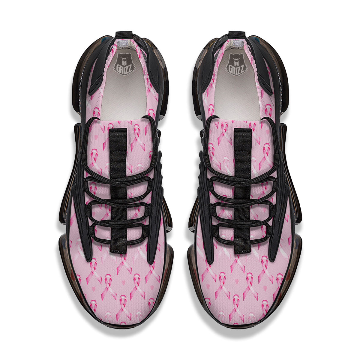 Breast Cancer Awareness Print Pattern Black Gym Shoes-grizzshop