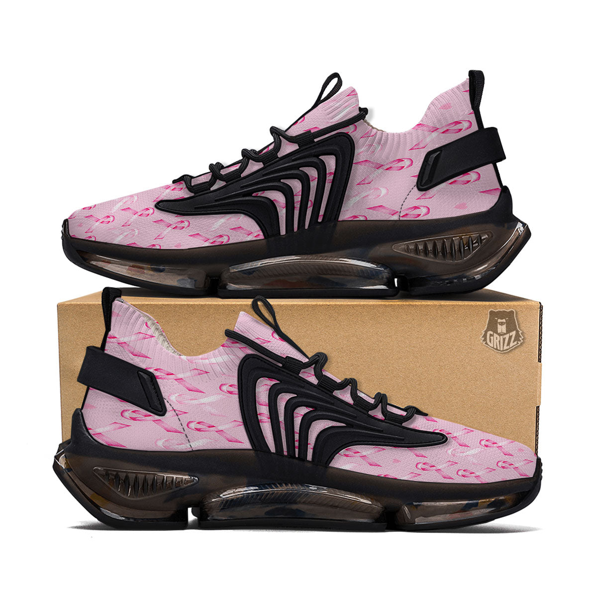Breast Cancer Awareness Print Pattern Black Gym Shoes-grizzshop