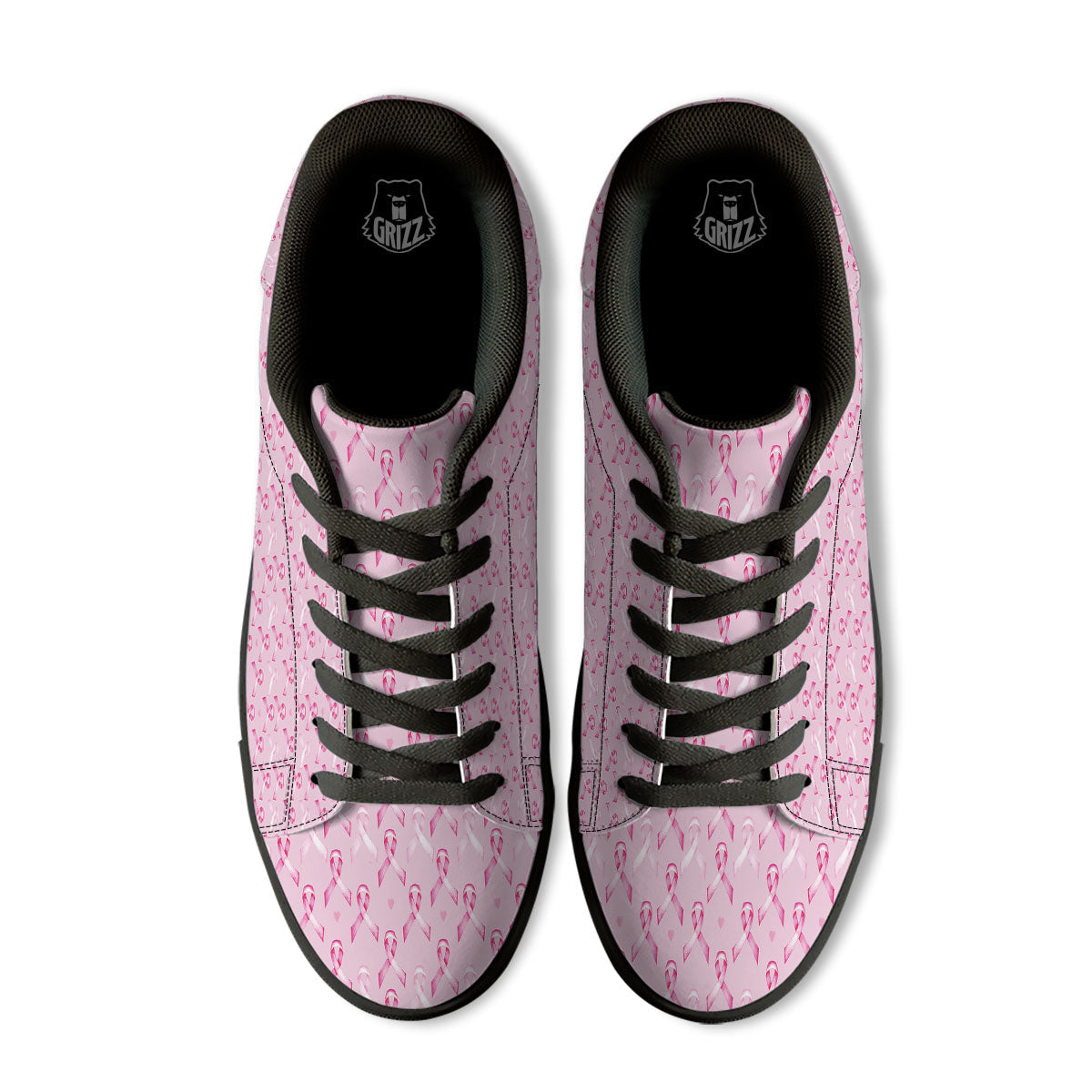 Breast Cancer Awareness Print Pattern Black Low Top Sneakers-grizzshop