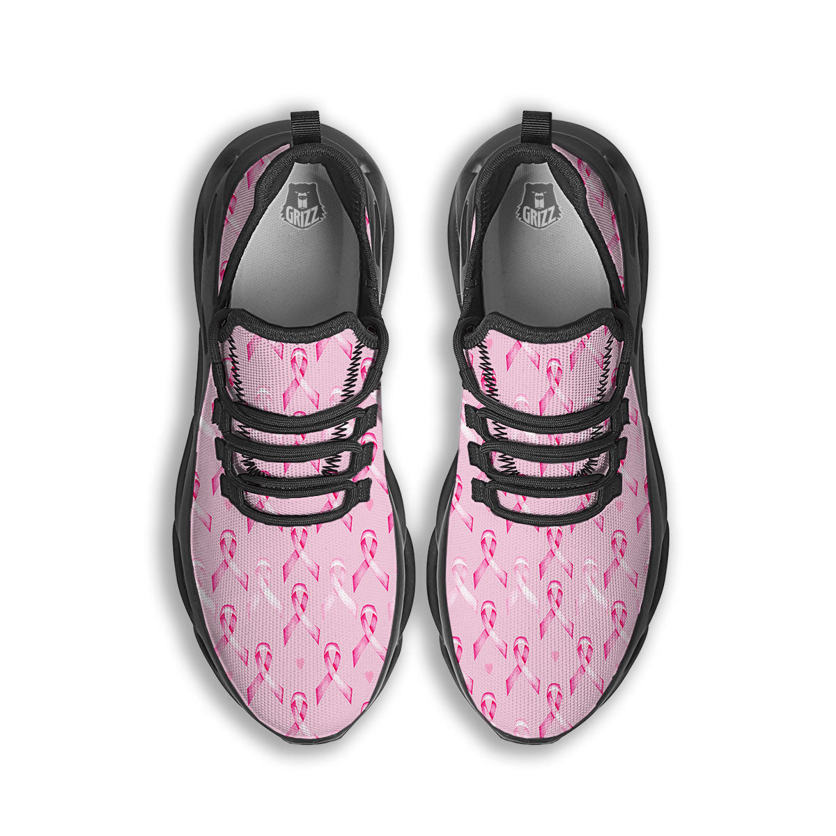 Breast Cancer Awareness Print Pattern Black Running Shoes-grizzshop
