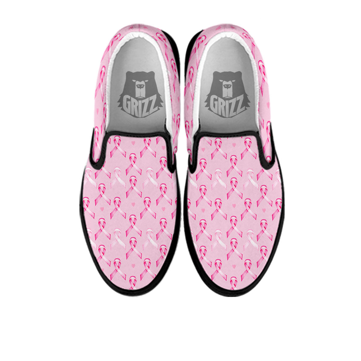 Breast Cancer Awareness Print Pattern Black Slip On Shoes-grizzshop