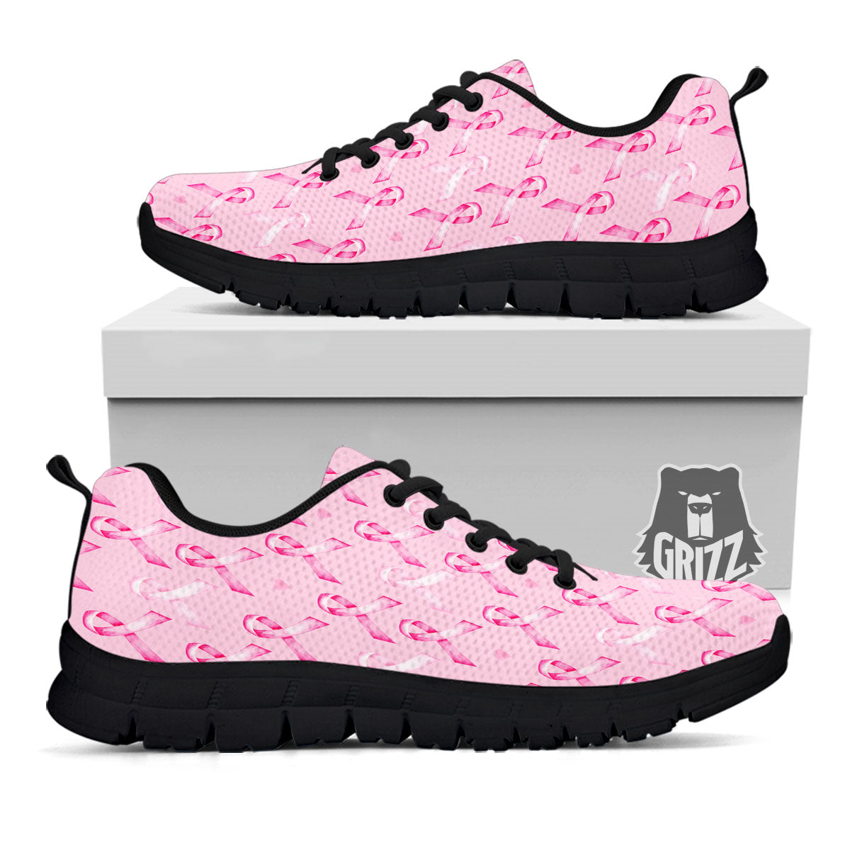 Breast Cancer Awareness Print Pattern Black Sneaker-grizzshop