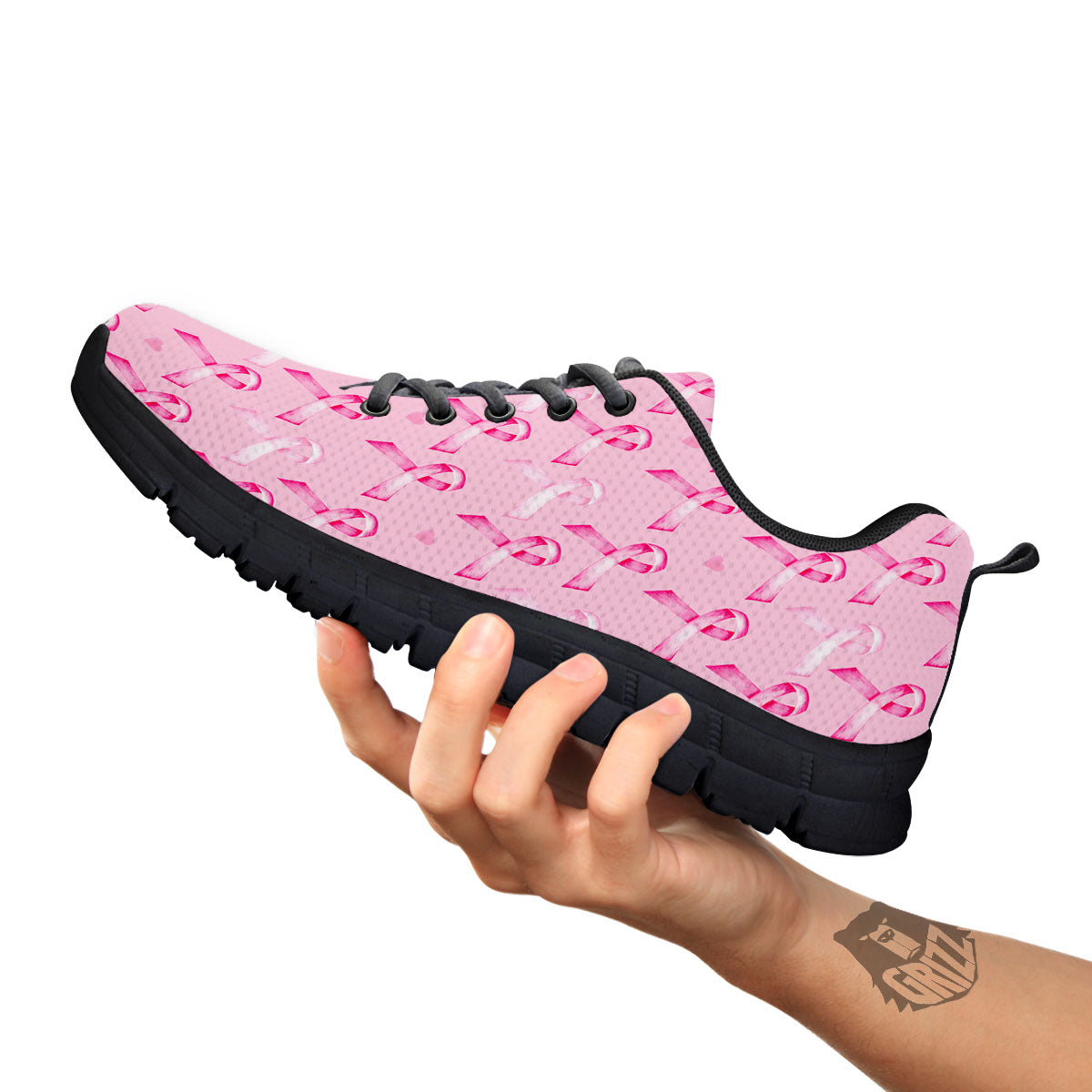 Breast Cancer Awareness Print Pattern Black Sneaker-grizzshop