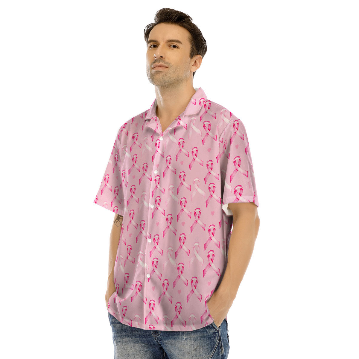Breast Cancer Awareness Print Pattern Men's Hawaiian Shirt-grizzshop
