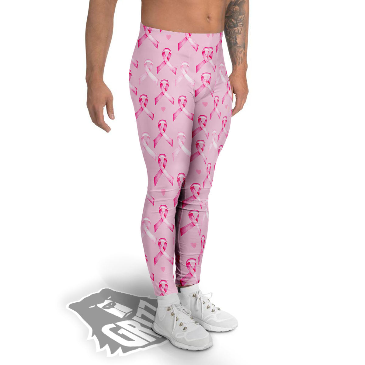 Breast Cancer Awareness Print Pattern Men's Leggings-grizzshop