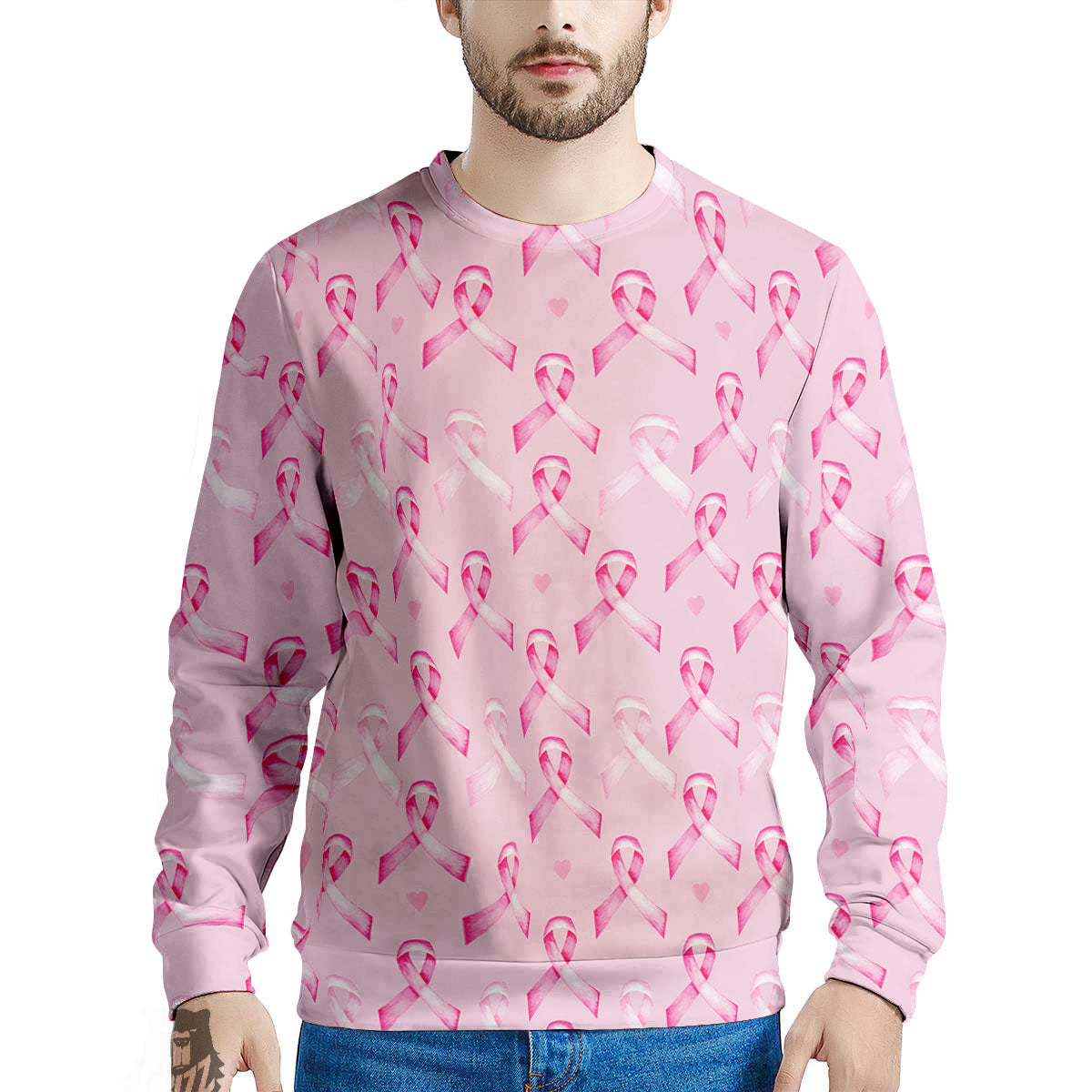 Breast Cancer Awareness Print Pattern Men's Sweatshirt-grizzshop