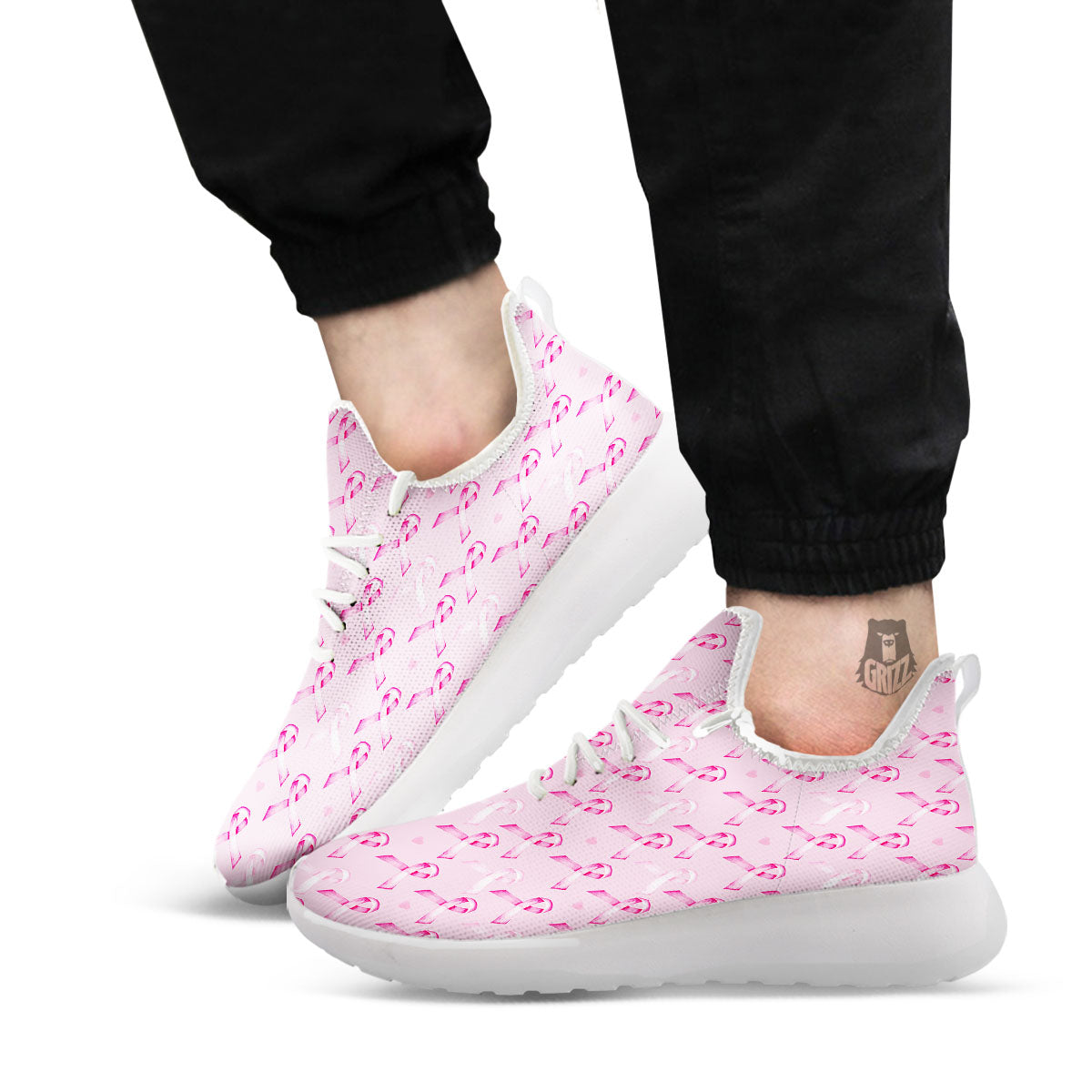 Breast Cancer Awareness Print Pattern White Athletic Shoes-grizzshop