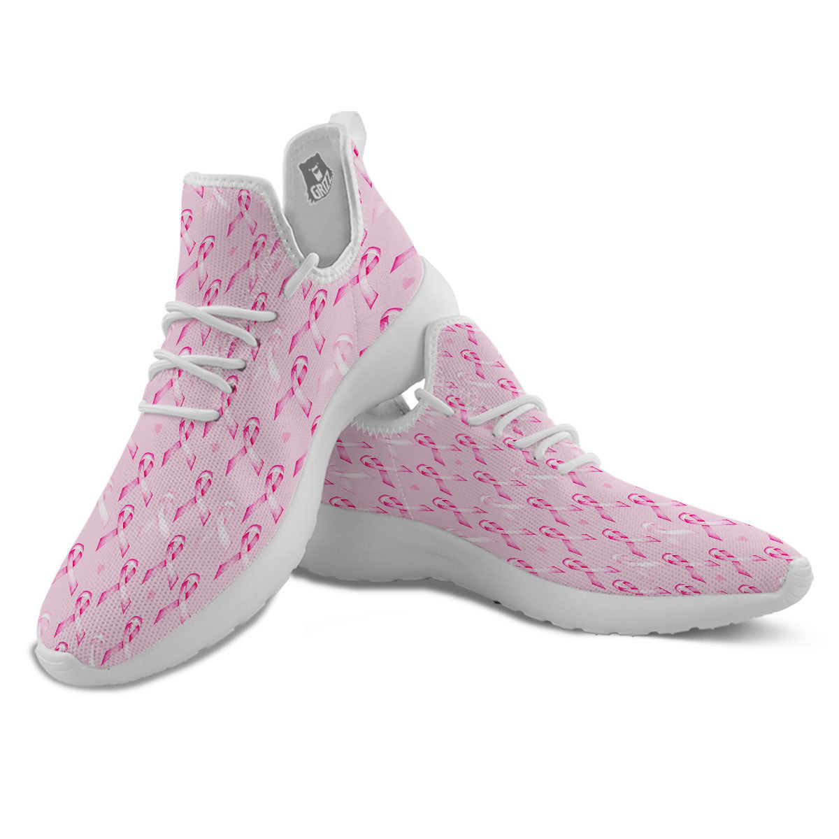 Breast Cancer Awareness Print Pattern White Athletic Shoes-grizzshop