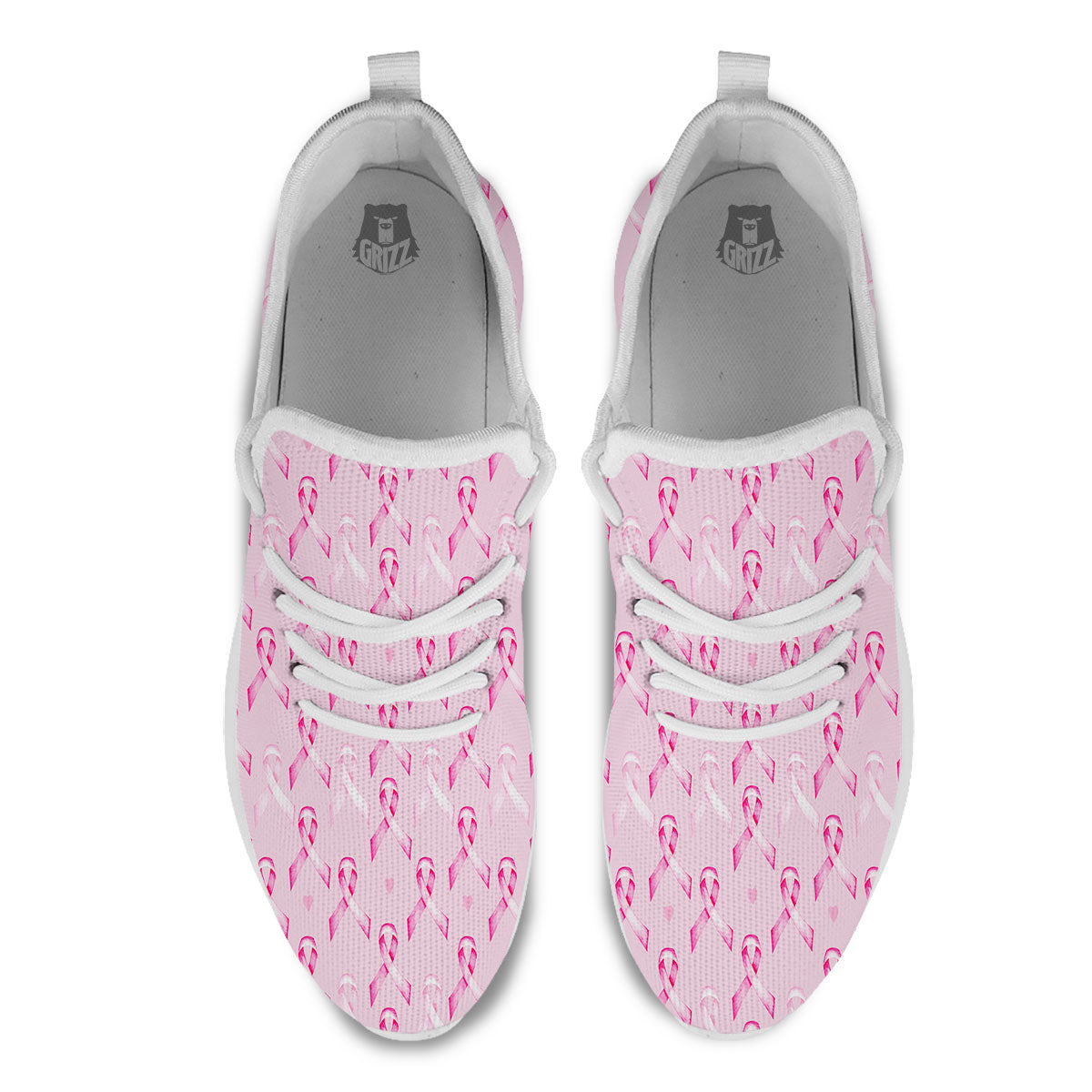 Breast Cancer Awareness Print Pattern White Athletic Shoes-grizzshop