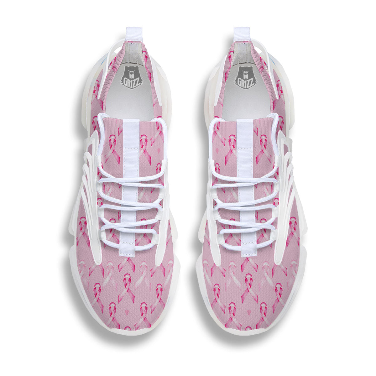 Breast Cancer Awareness Print Pattern White Gym Shoes-grizzshop