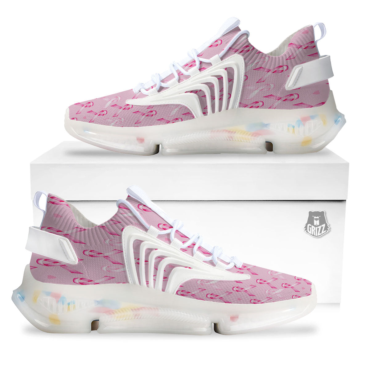 Breast Cancer Awareness Print Pattern White Gym Shoes-grizzshop