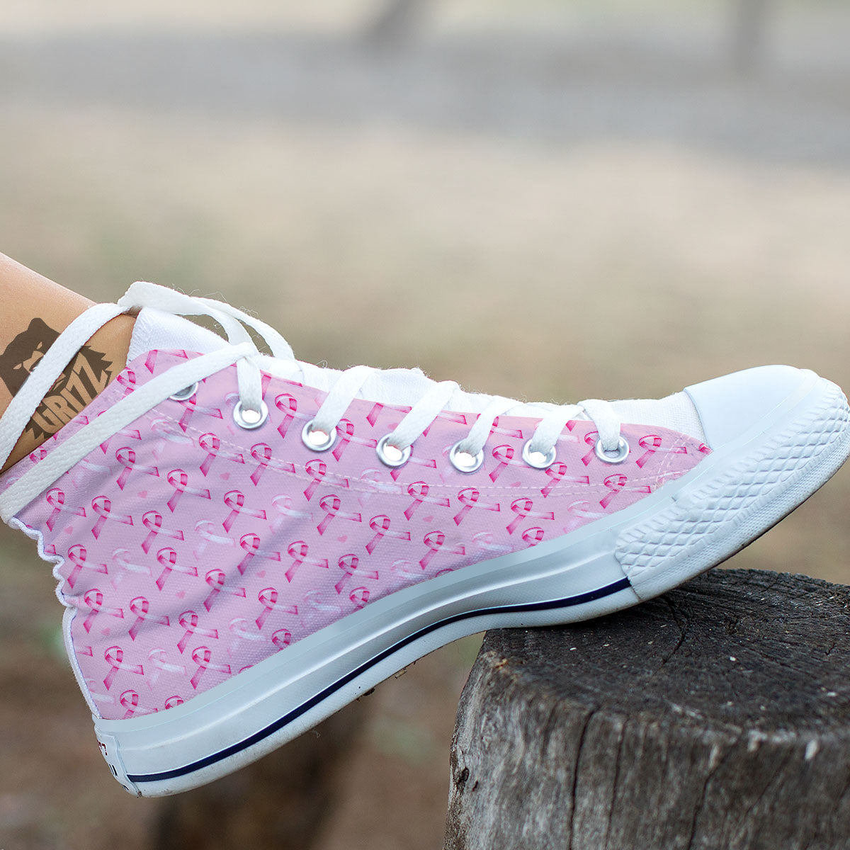 Breast Cancer Awareness Print Pattern White High Top Shoes-grizzshop