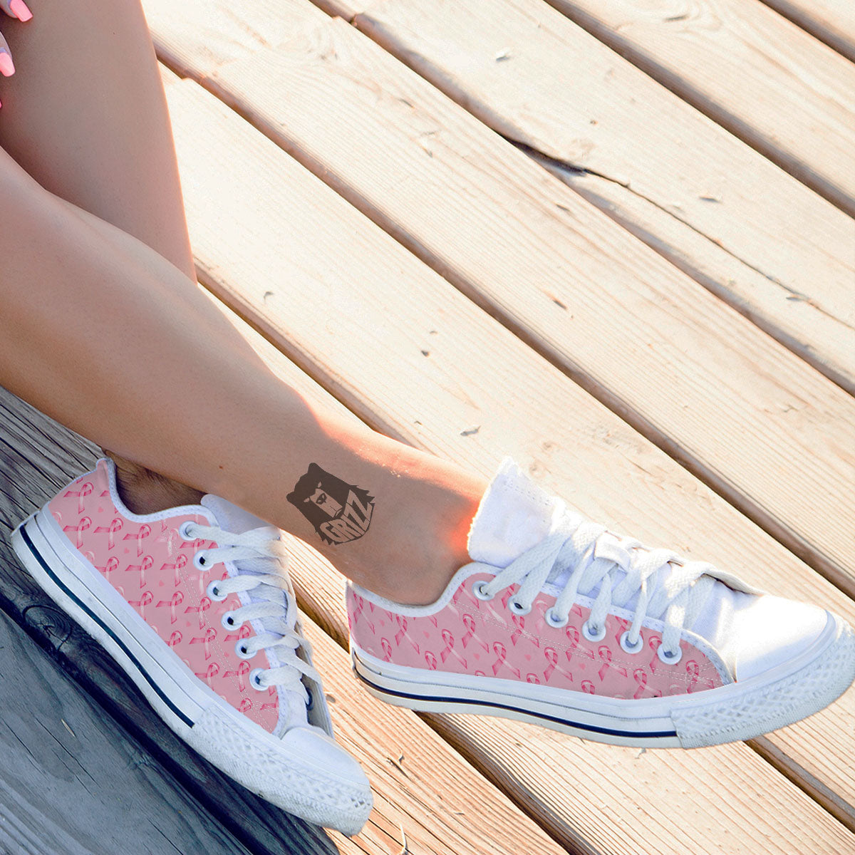Breast Cancer Awareness Print Pattern White Low Top Shoes-grizzshop