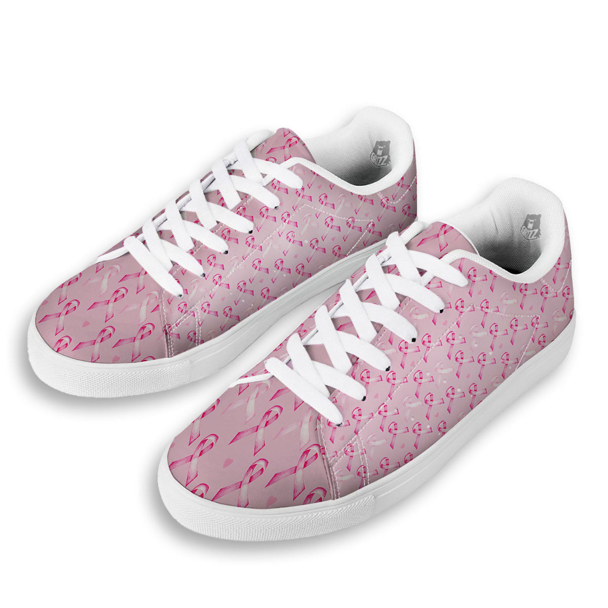 Breast Cancer Awareness Print Pattern White Low Top Sneakers-grizzshop