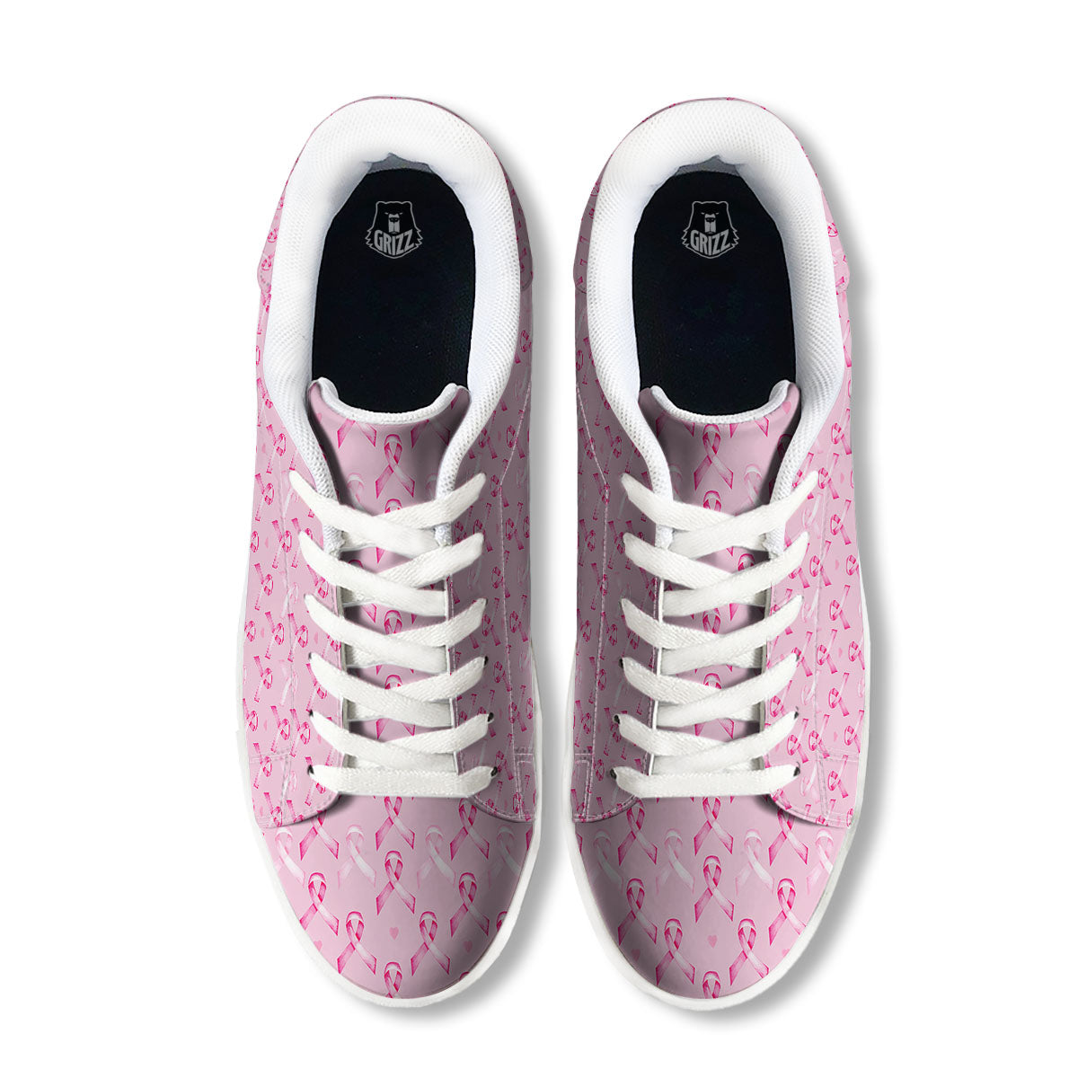 Breast Cancer Awareness Print Pattern White Low Top Sneakers-grizzshop
