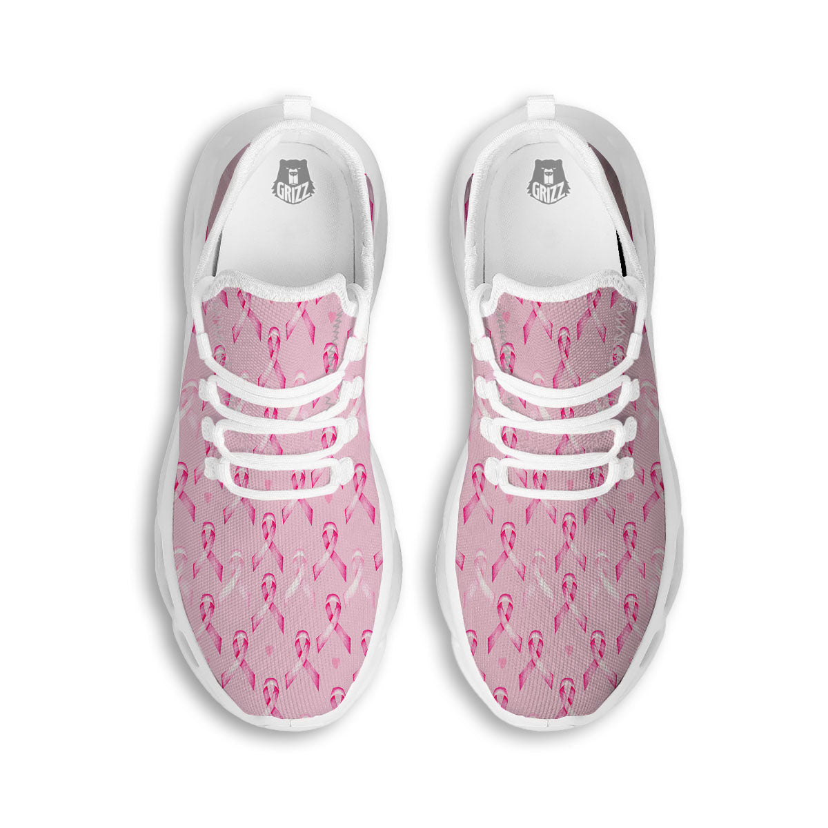 Breast Cancer Awareness Print Pattern White Running Shoes-grizzshop