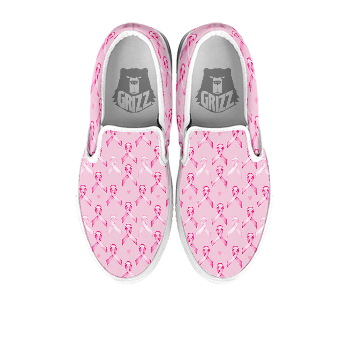 Breast Cancer Awareness Print Pattern White Slip On Shoes-grizzshop