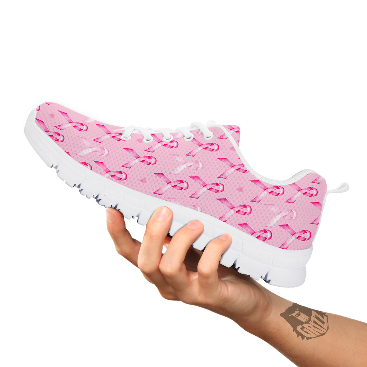 Breast Cancer Awareness Print Pattern White Sneaker-grizzshop