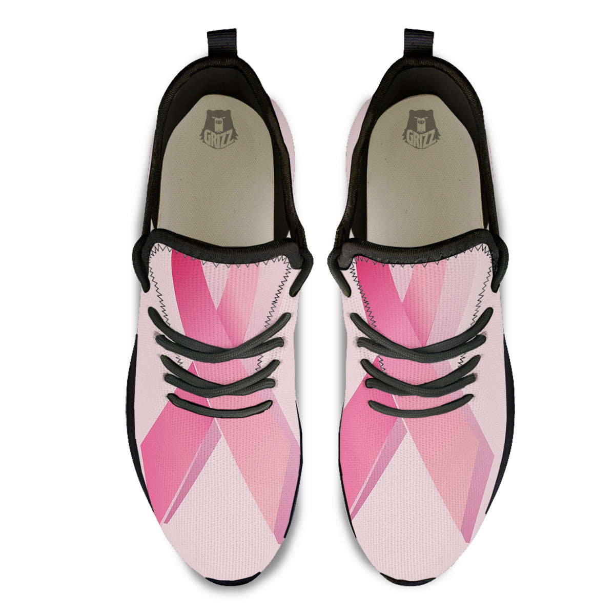 Breast Cancer Awareness Ribbon Print Black Athletic Shoes-grizzshop