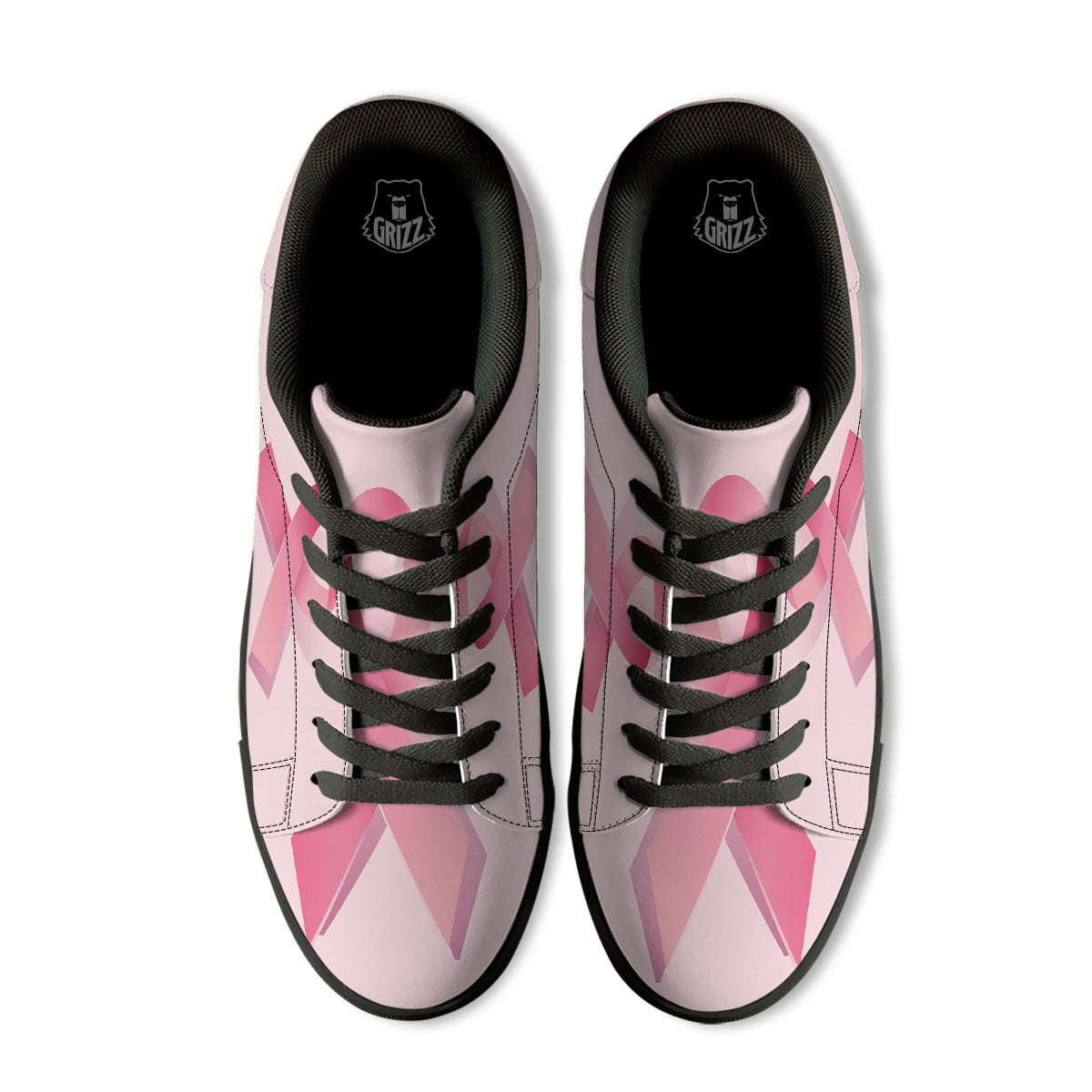 Breast Cancer Awareness Ribbon Print Black Low Top Sneakers-grizzshop
