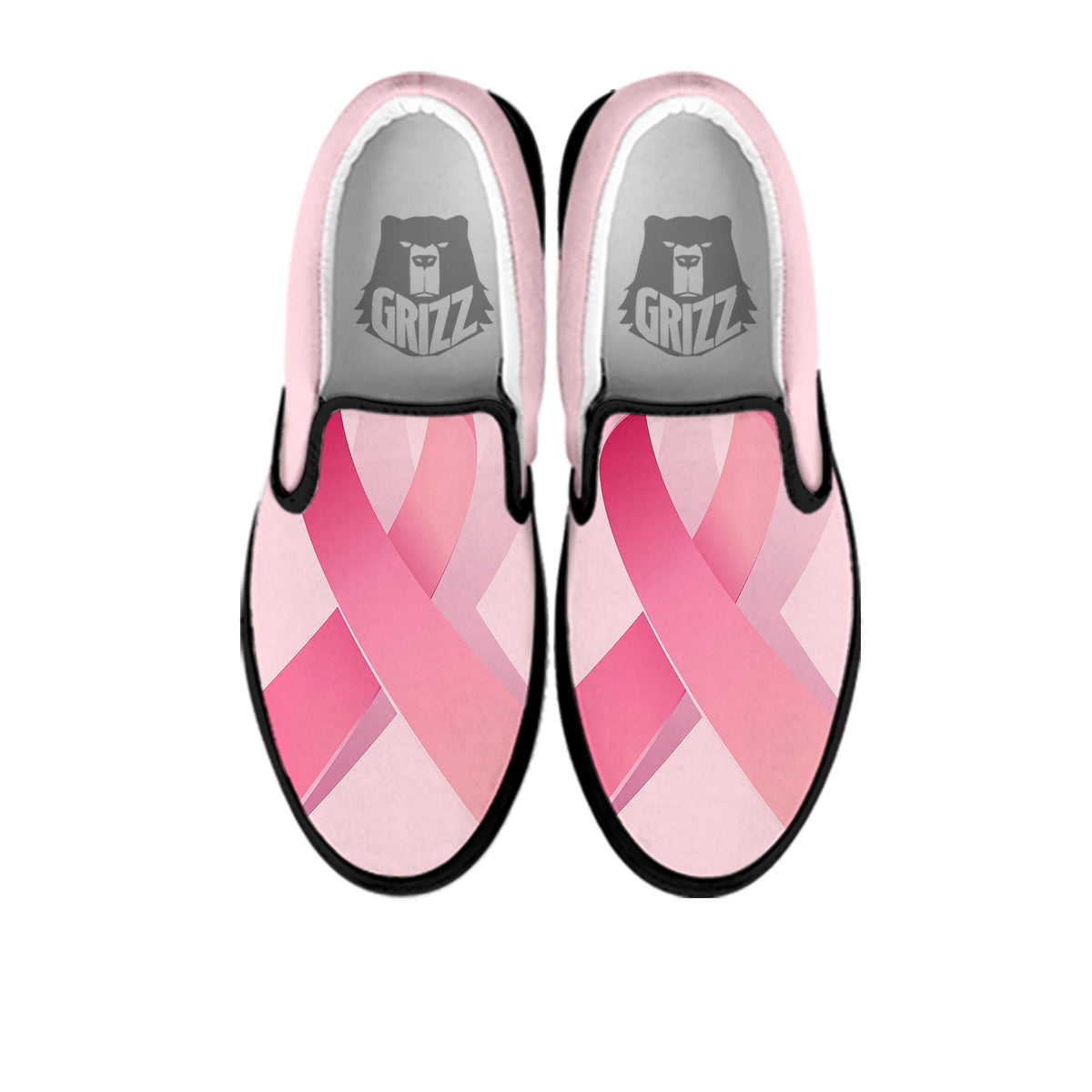 Breast Cancer Awareness Ribbon Print Black Slip On Shoes-grizzshop