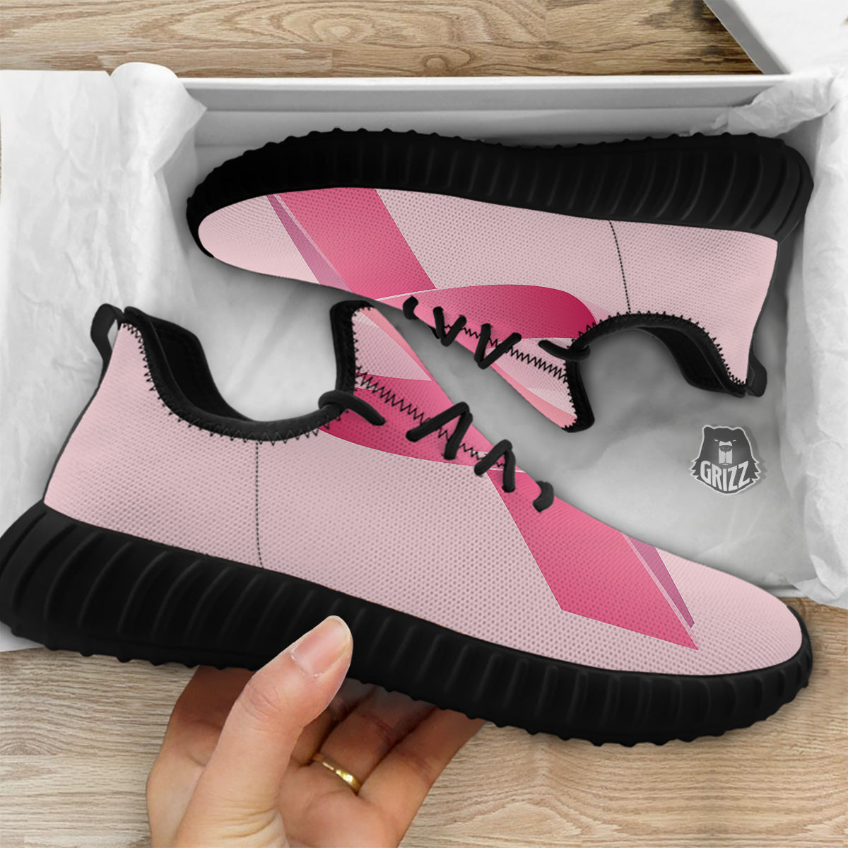 Breast Cancer Awareness Ribbon Print Black Walking Shoes-grizzshop