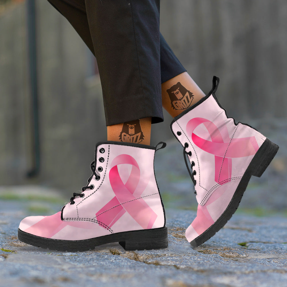 Breast Cancer Awareness Ribbon Print Leather Boots-grizzshop