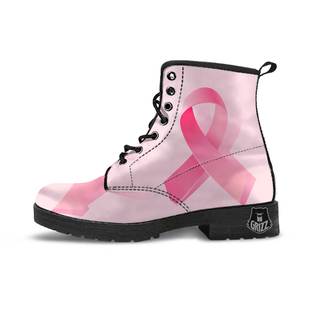 Breast Cancer Awareness Ribbon Print Leather Boots-grizzshop