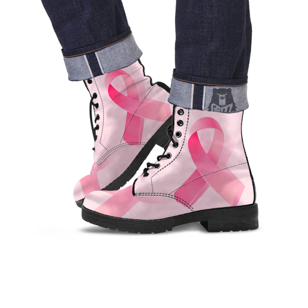 Breast Cancer Awareness Ribbon Print Leather Boots-grizzshop