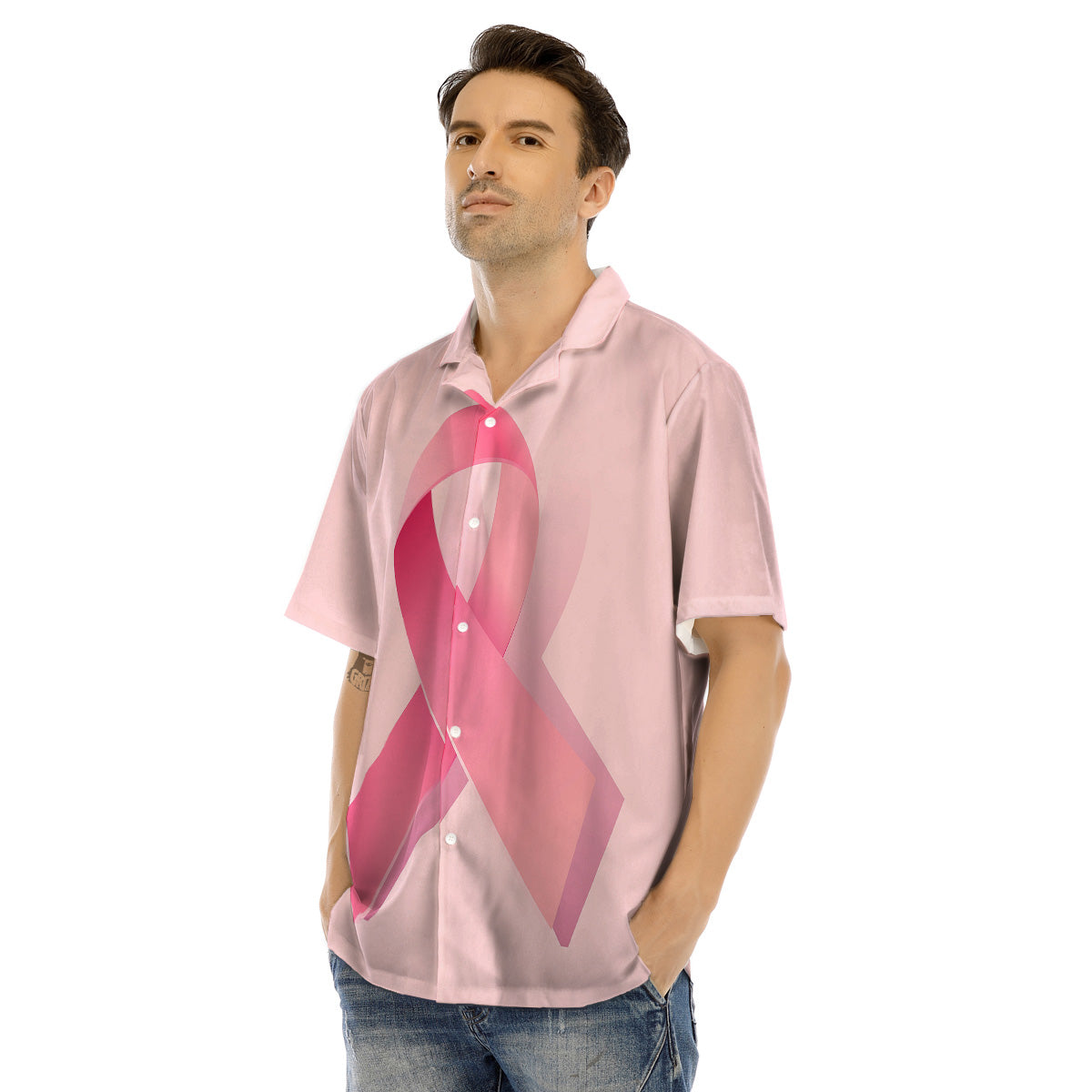 Breast Cancer Awareness Ribbon Print Men's Hawaiian Shirt-grizzshop
