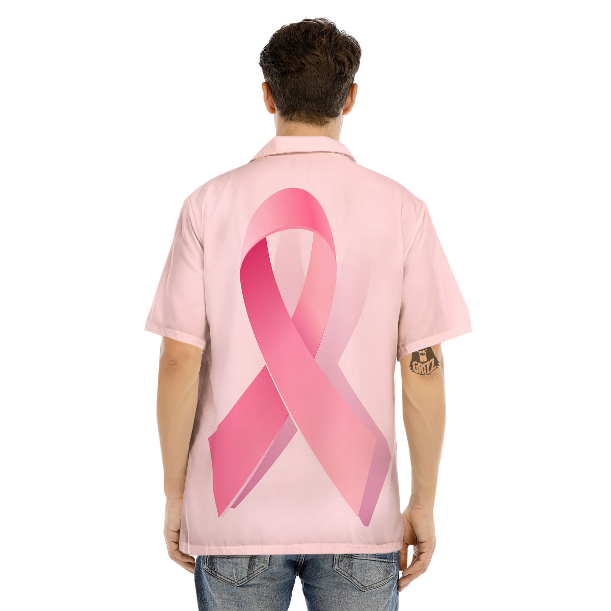 Breast Cancer Awareness Ribbon Print Men's Hawaiian Shirt-grizzshop