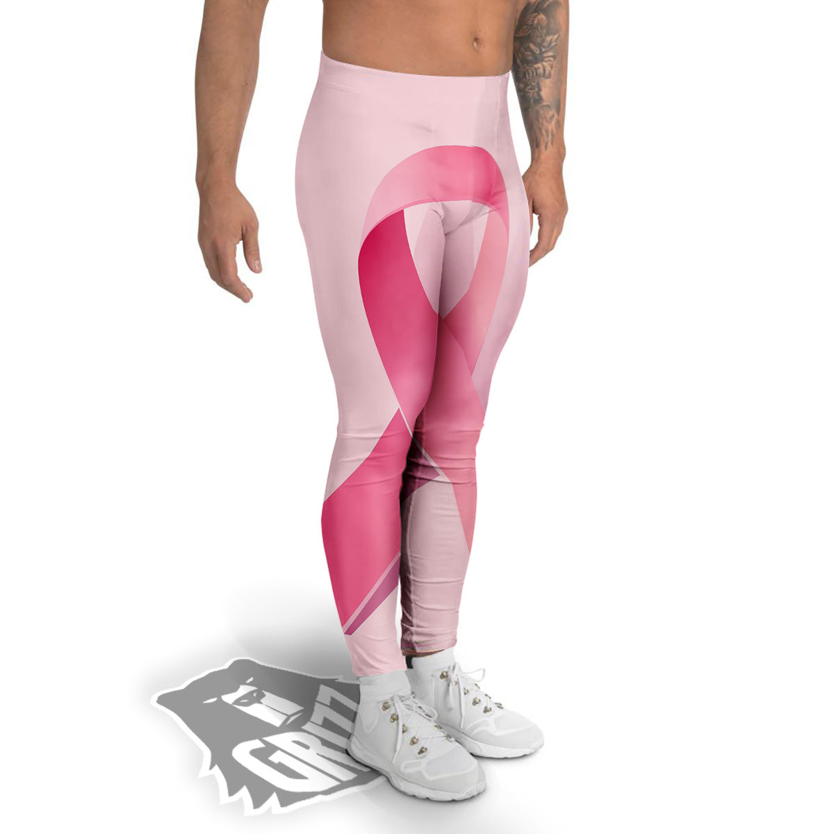 Breast Cancer Awareness Ribbon Print Men's Leggings-grizzshop