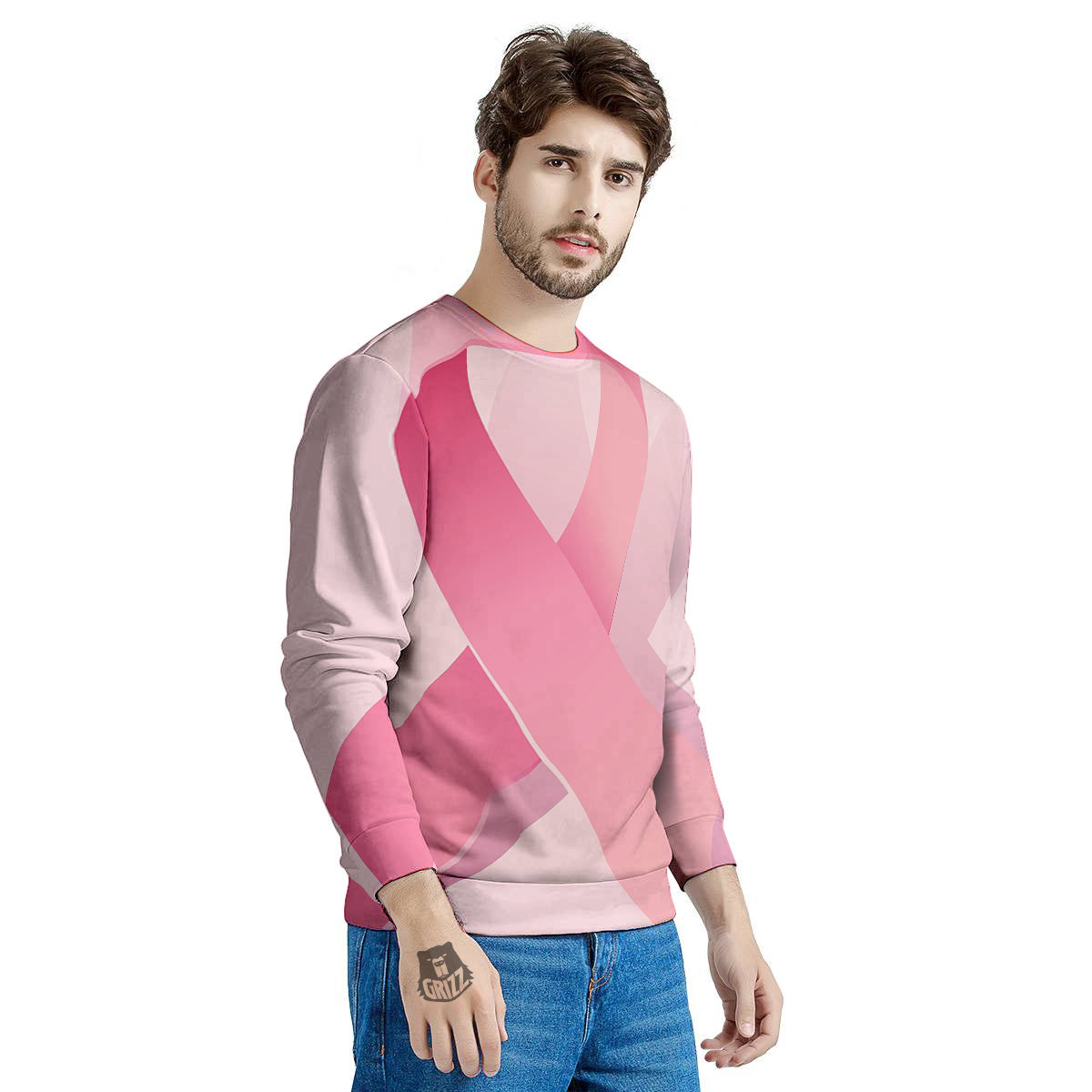 Breast Cancer Awareness Ribbon Print Men's Sweatshirt-grizzshop