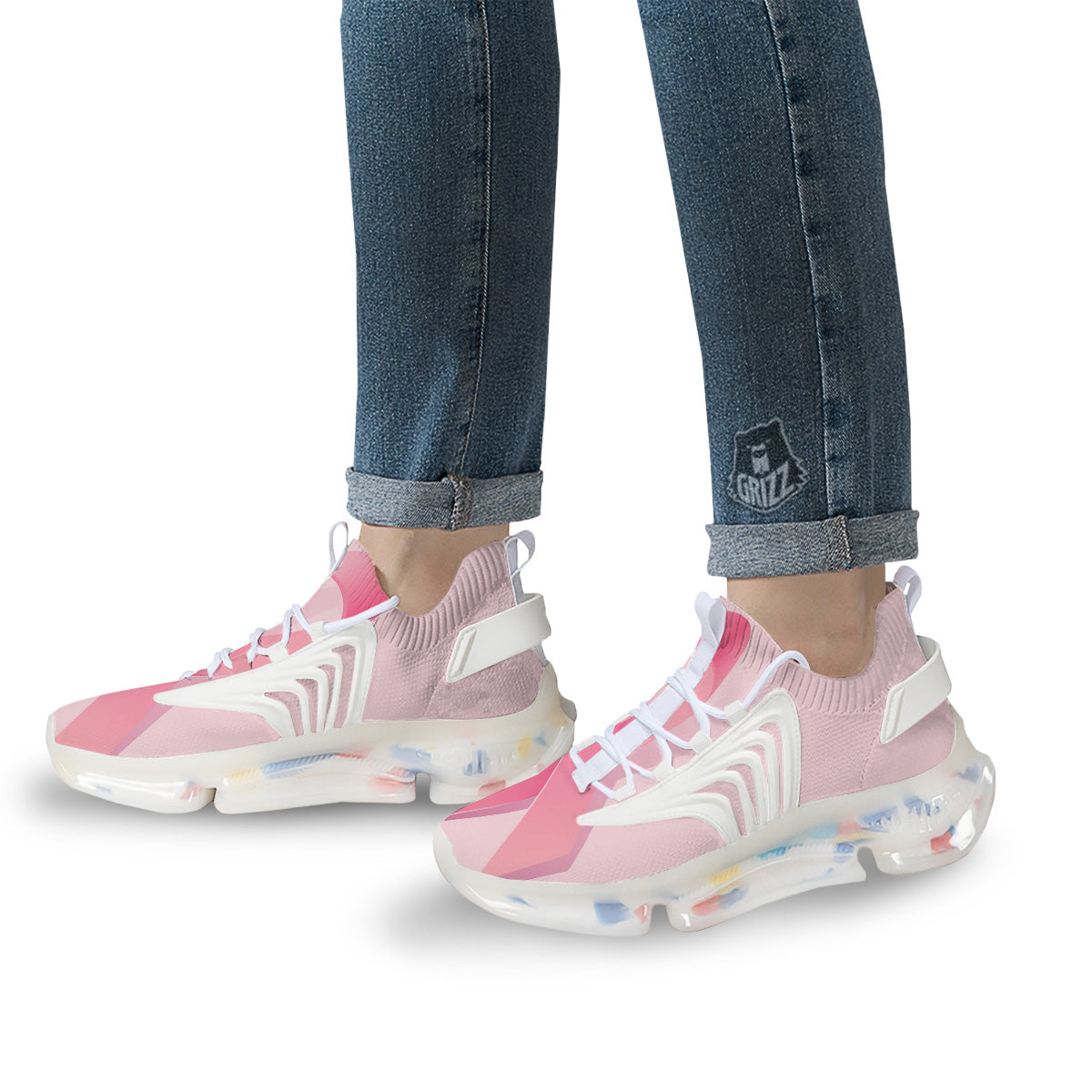 Breast Cancer Awareness Ribbon Print White Gym Shoes-grizzshop