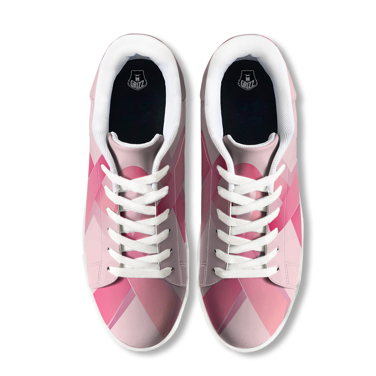 Breast Cancer Awareness Ribbon Print White Low Top Sneakers-grizzshop