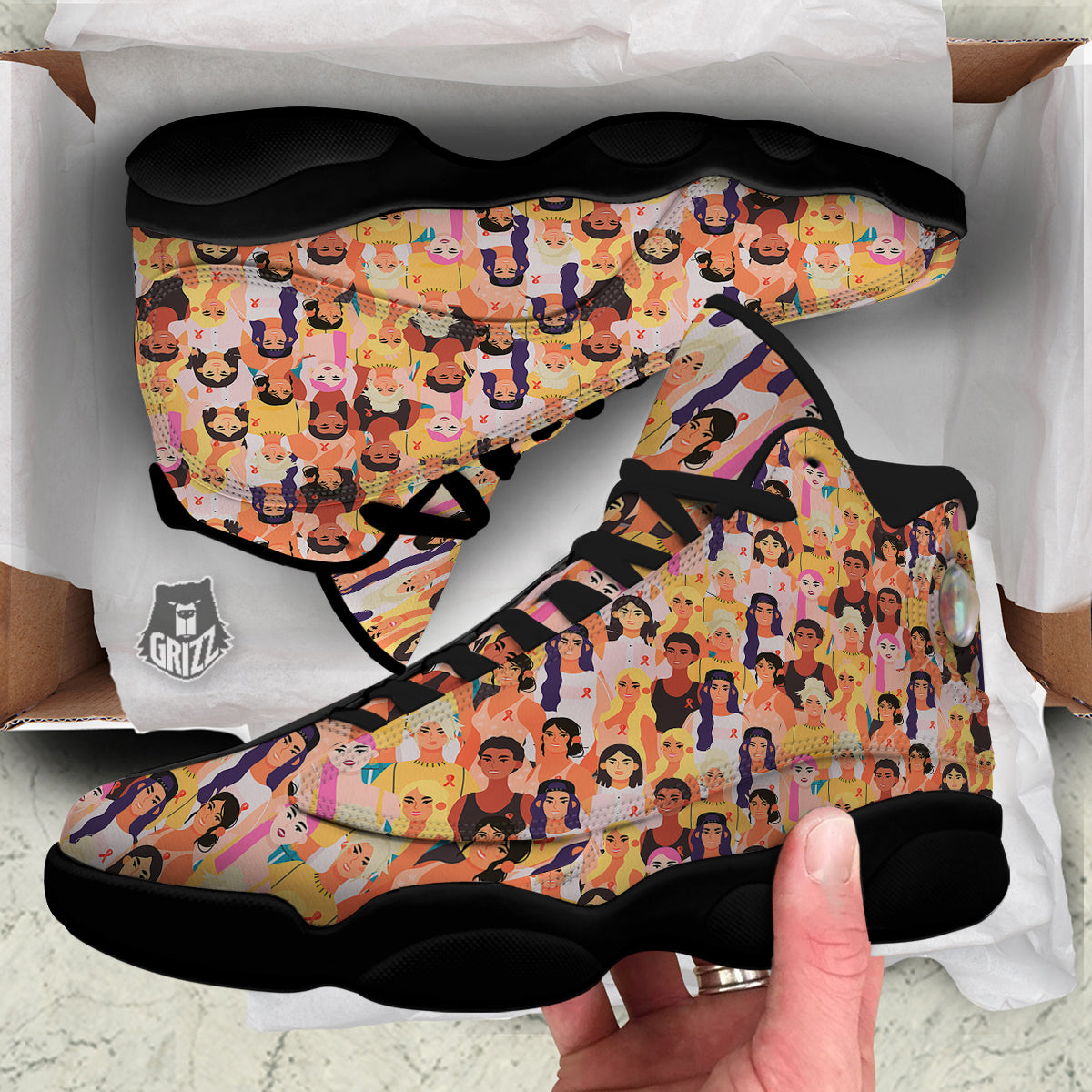 Breast Cancer Be Strong Print Pattern Black Basketball Shoes-grizzshop