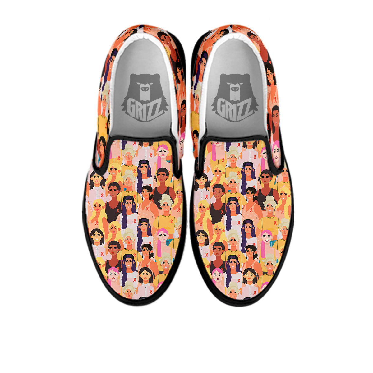 Breast Cancer Be Strong Print Pattern Black Slip On Shoes-grizzshop