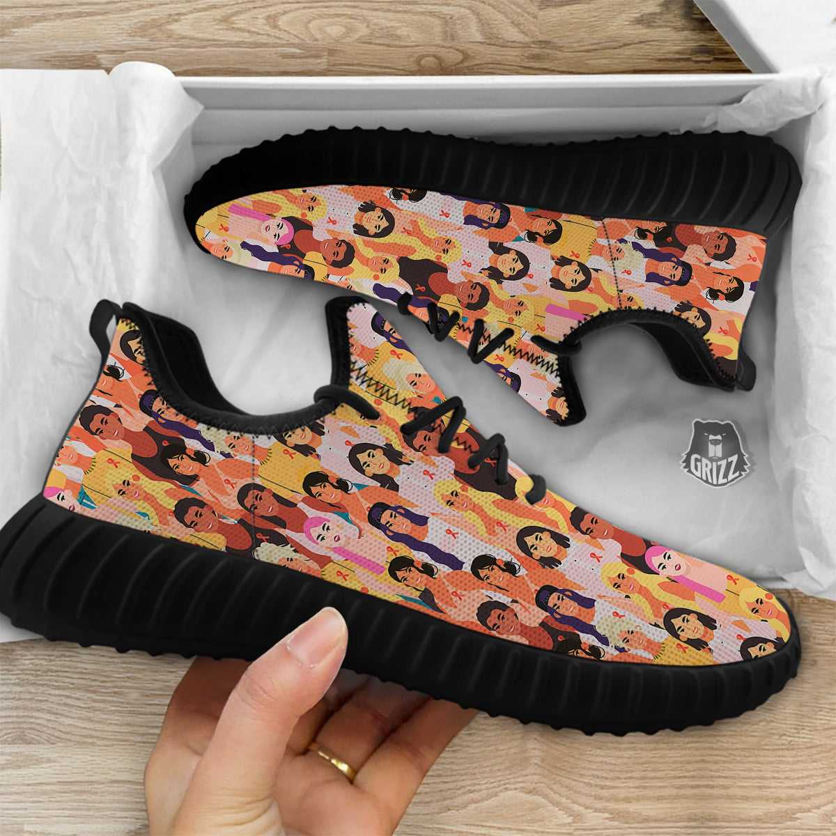 Breast Cancer Be Strong Print Pattern Black Walking Shoes-grizzshop