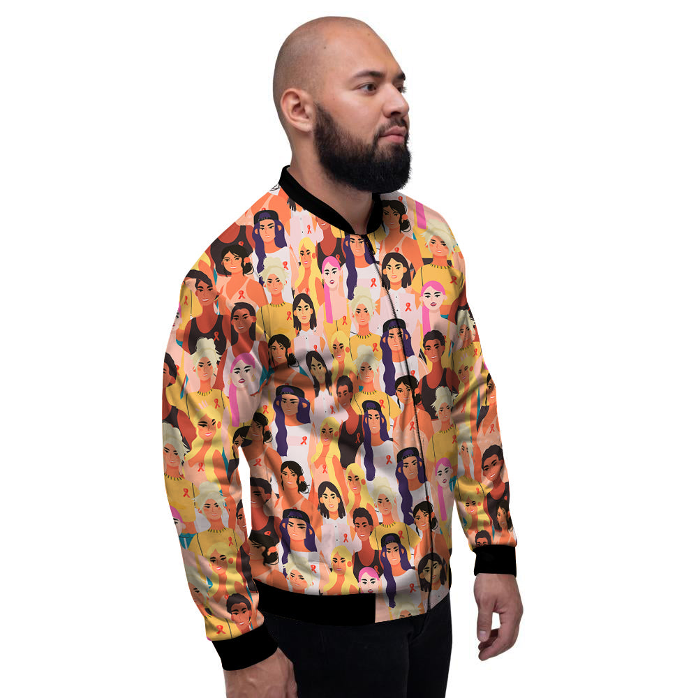 Breast Cancer Be Strong Print Pattern Men's Bomber Jacket-grizzshop