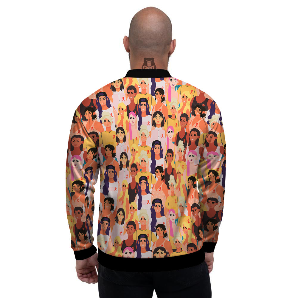 Breast Cancer Be Strong Print Pattern Men's Bomber Jacket-grizzshop