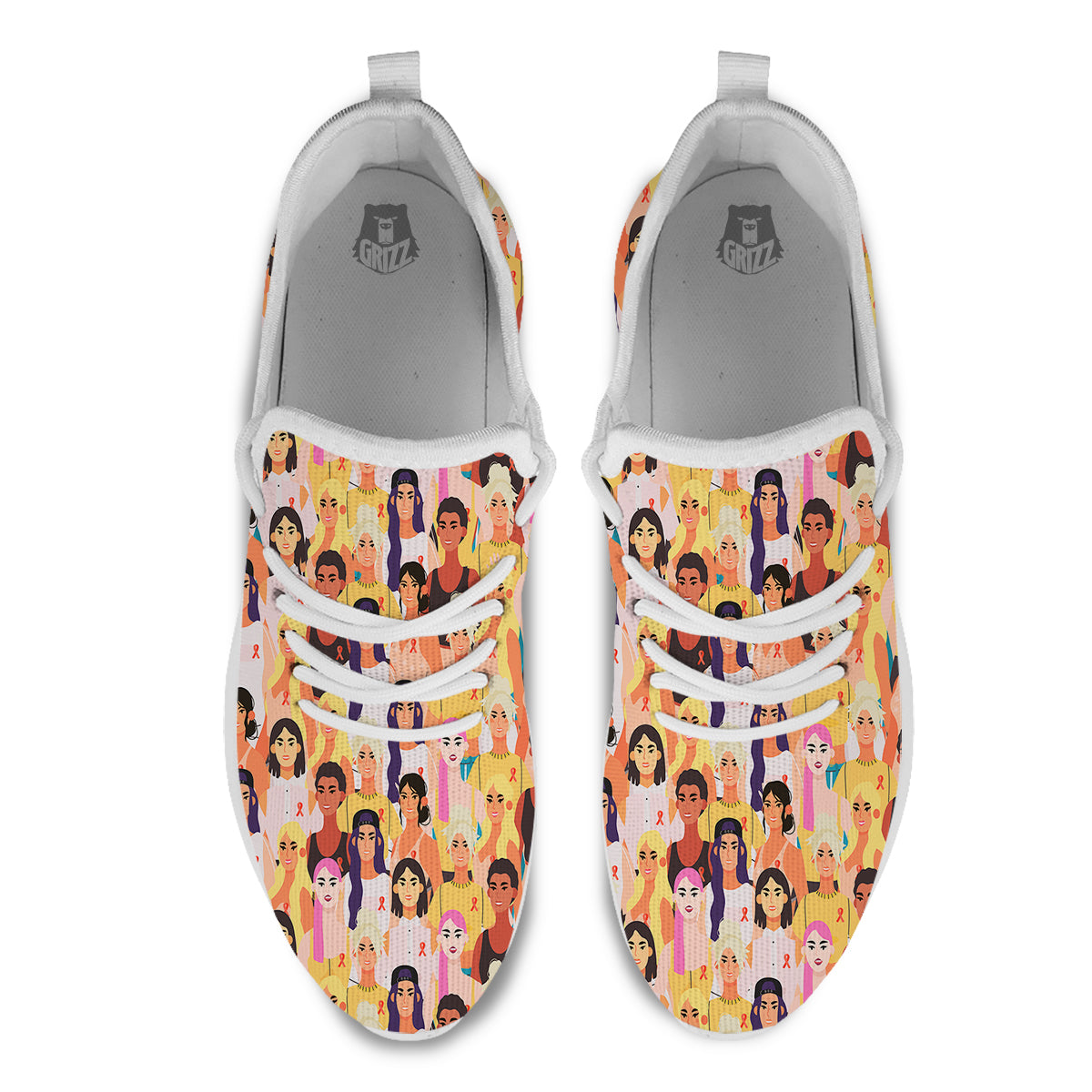Breast Cancer Be Strong Print Pattern White Athletic Shoes-grizzshop