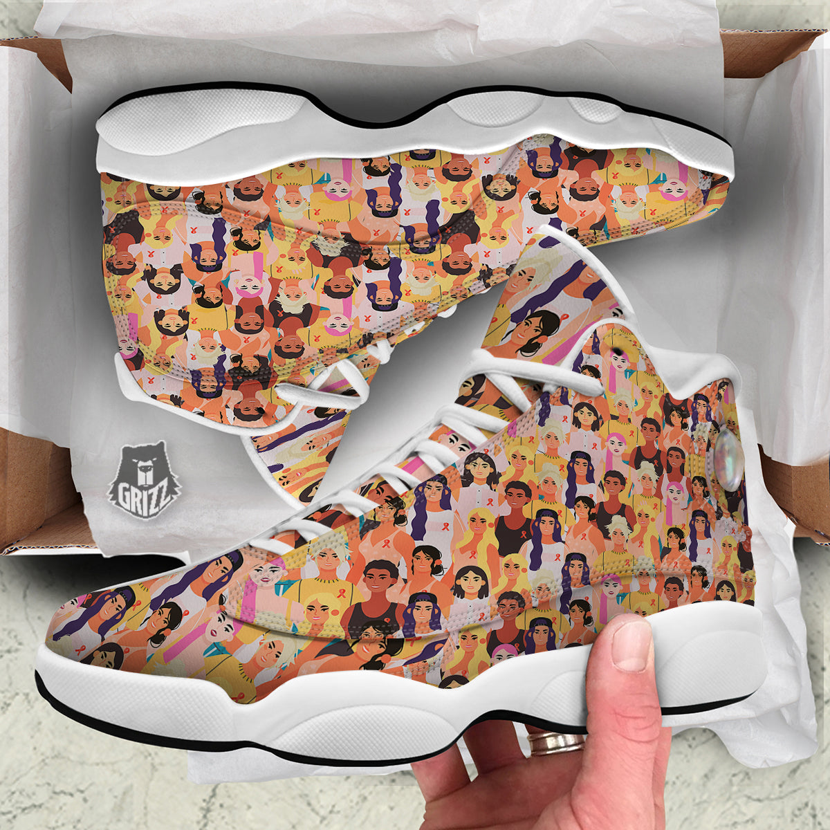 Breast Cancer Be Strong Print Pattern White Basketball Shoes-grizzshop