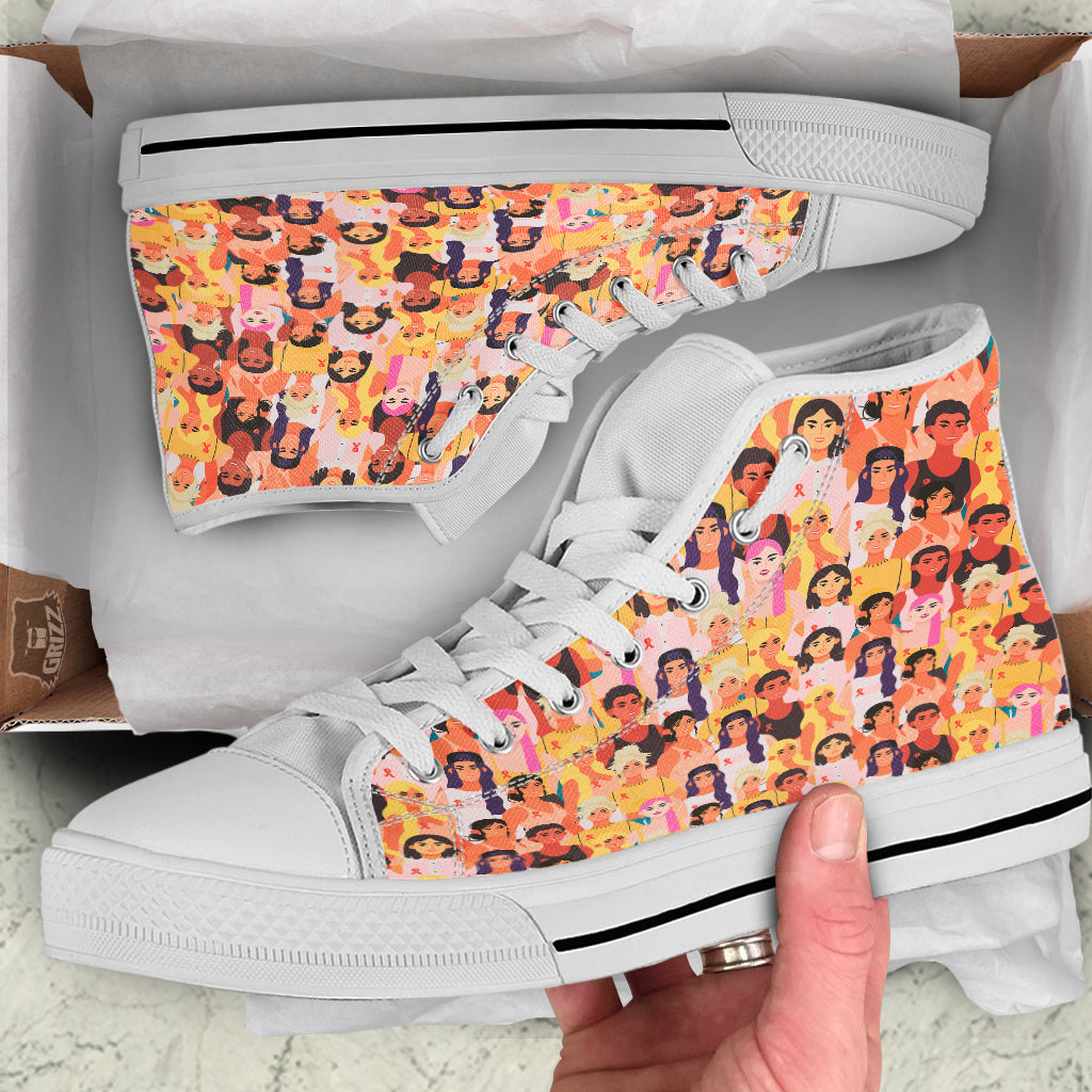 Breast Cancer Be Strong Print Pattern White High Top Shoes-grizzshop