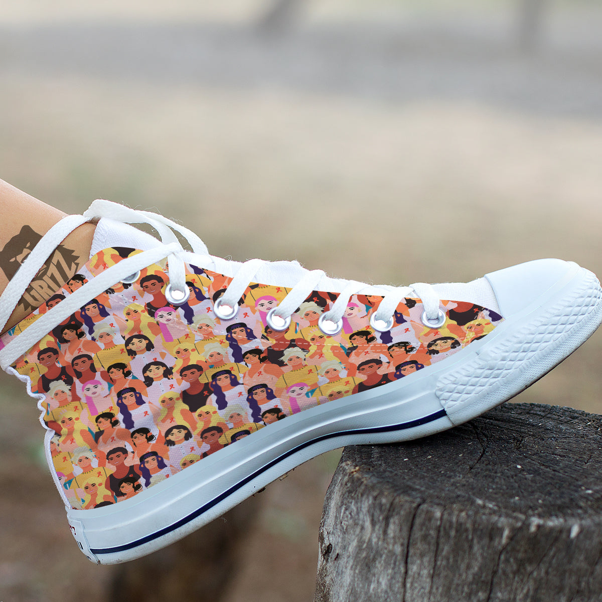 Breast Cancer Be Strong Print Pattern White High Top Shoes-grizzshop