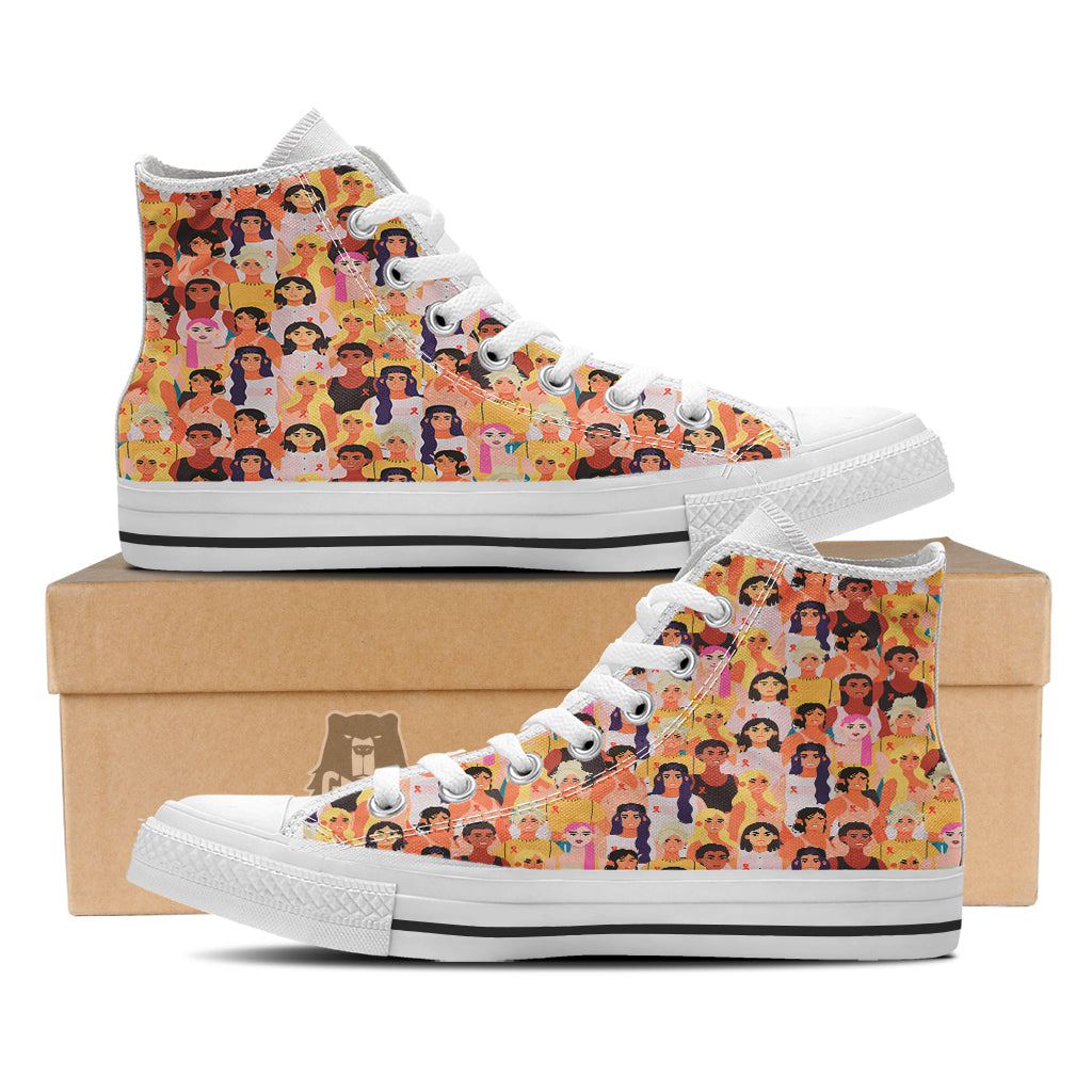 Breast Cancer Be Strong Print Pattern White High Top Shoes-grizzshop