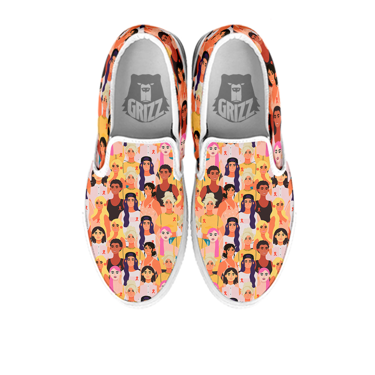 Breast Cancer Be Strong Print Pattern White Slip On Shoes-grizzshop