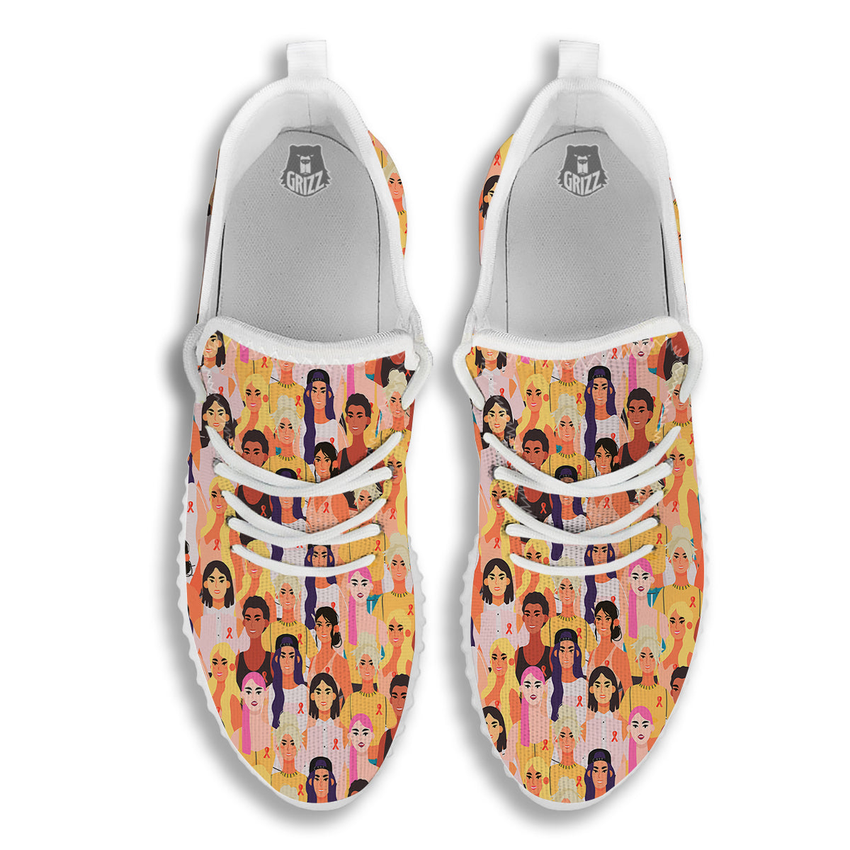 Breast Cancer Be Strong Print Pattern White Walking Shoes-grizzshop