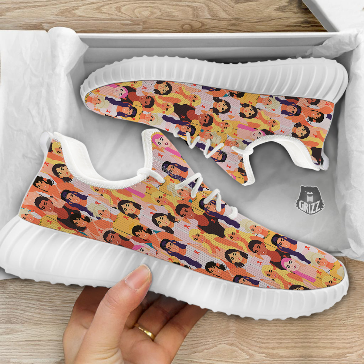 Breast Cancer Be Strong Print Pattern White Walking Shoes-grizzshop