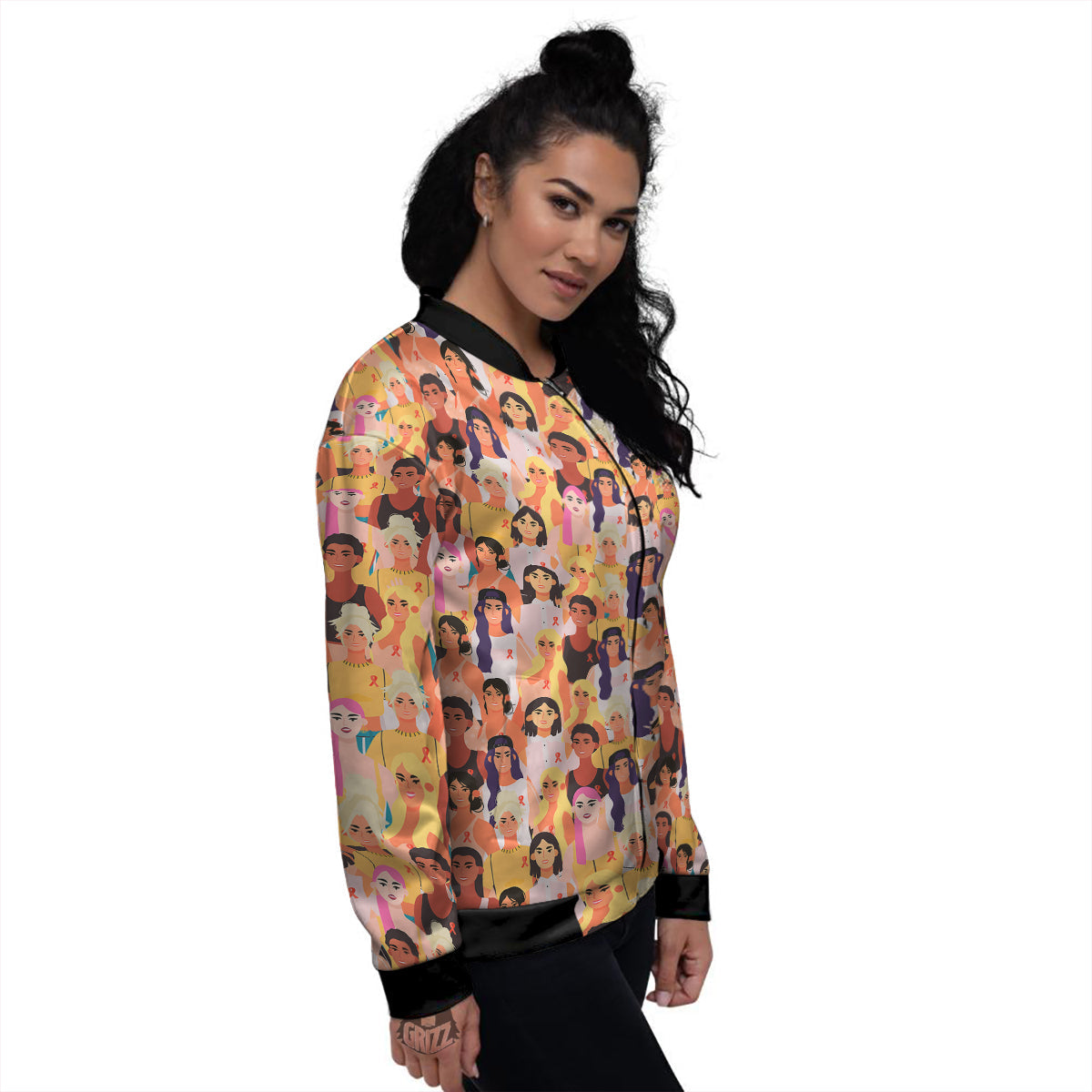 Breast Cancer Be Strong Print Pattern Women's Bomber Jacket-grizzshop