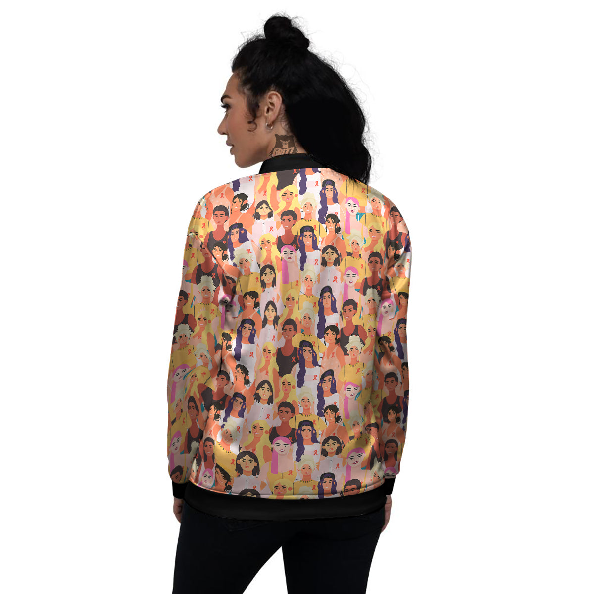 Breast Cancer Be Strong Print Pattern Women's Bomber Jacket-grizzshop